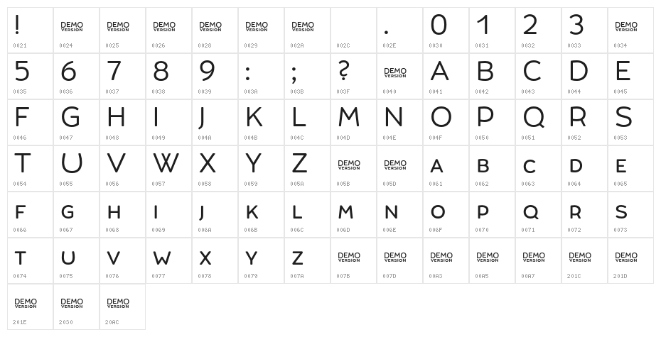 Umba Soft SC Regular Demo Character Map