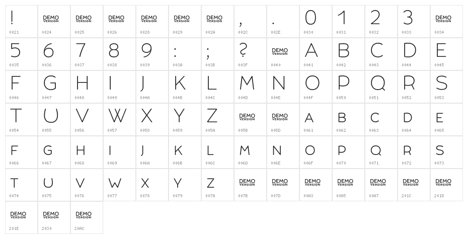 Umba Soft SC Thin Demo Character Map