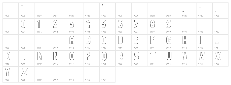 Umbro Outline Character Map