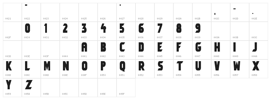 Umbro Solid Character Map