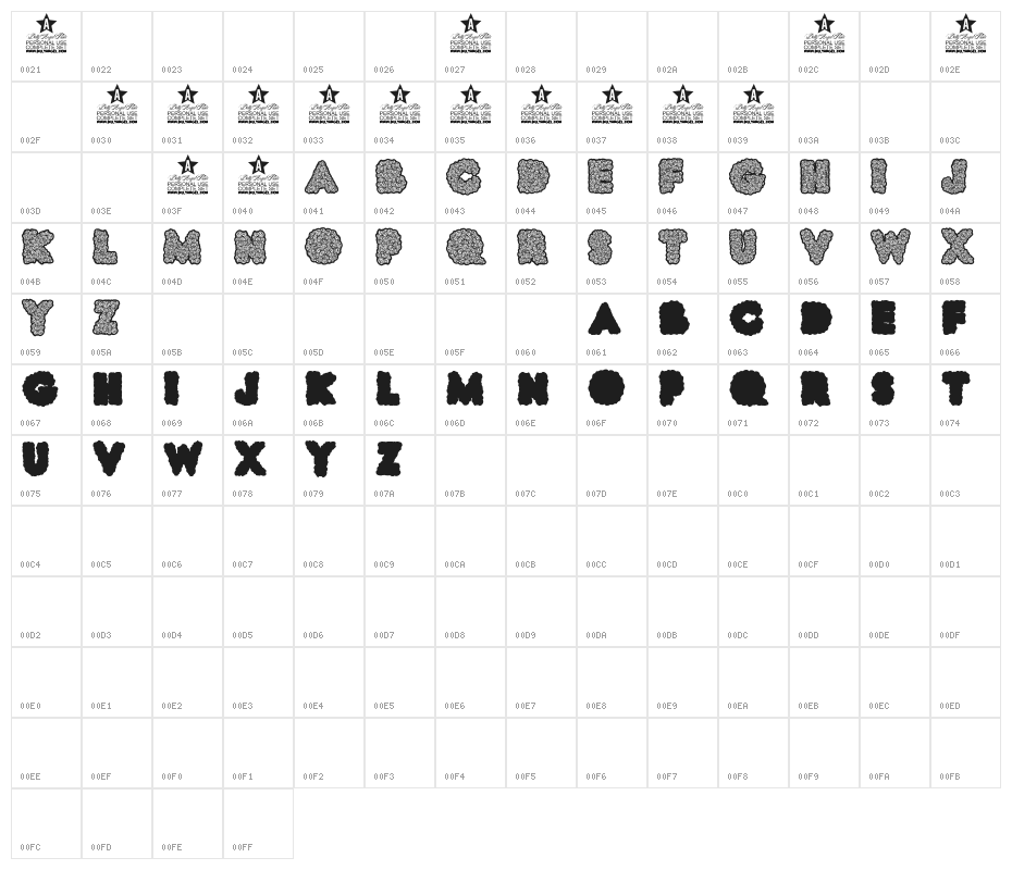 UNCLE PERSONAL USE Bold Character Map