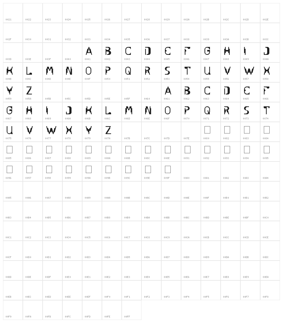 UNDER STAND Character Map