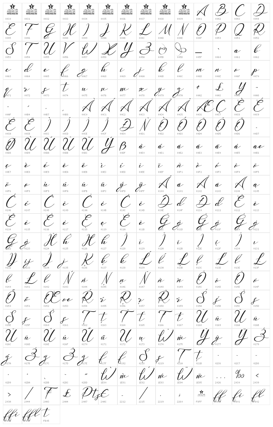UNIVERSAL SCRIPT Personal Use Regular Character Map