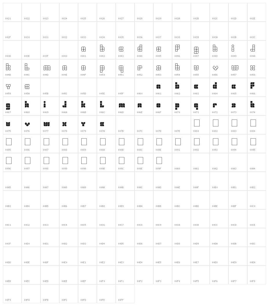 UNIVERSALISME Character Map