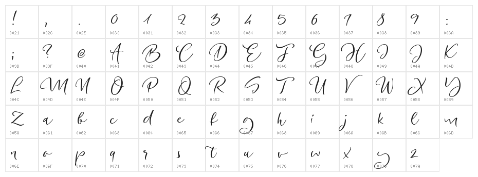Un Jour Merveilleux Demo Regular Character Map