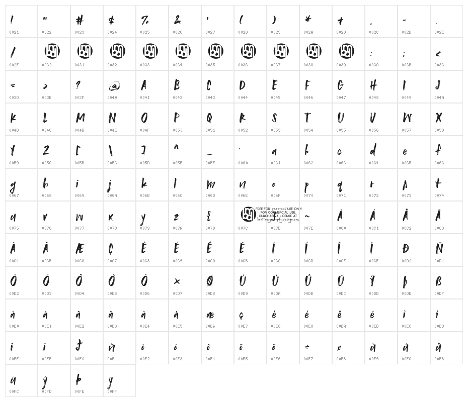 UnashamedDemo-Regular Character Map