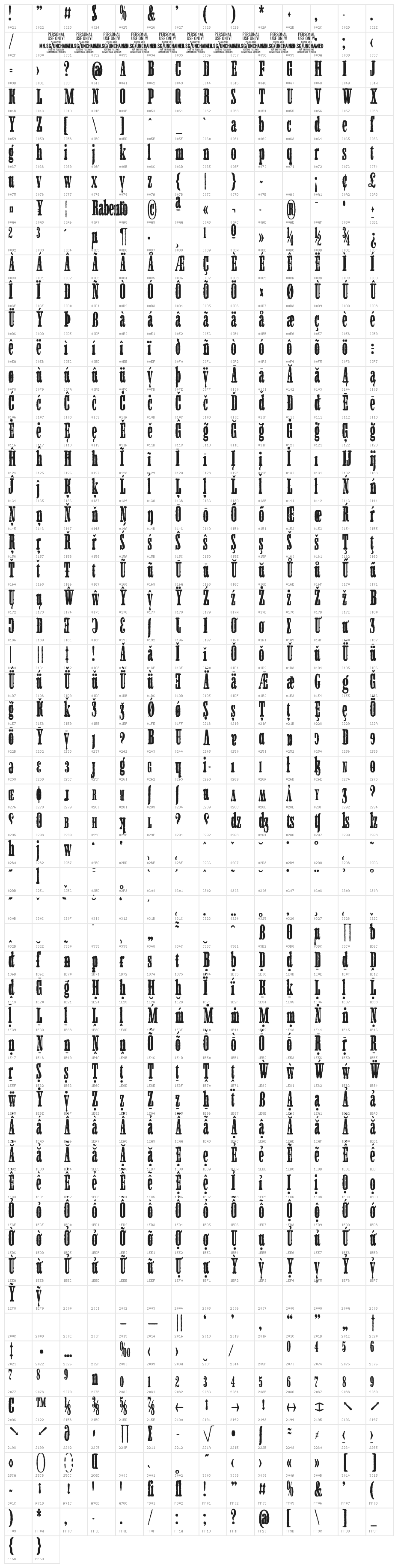 Unchained PERSONAL USE Regular Character Map