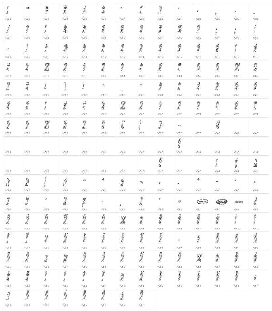 Underground Rose Outline Italic Character Map
