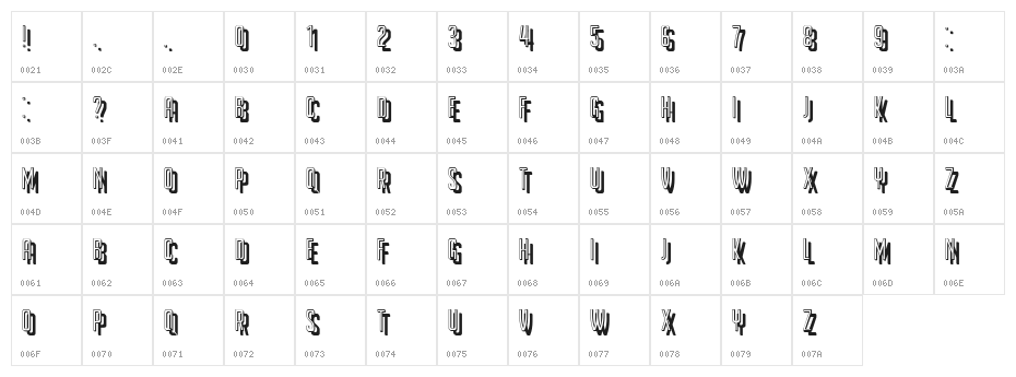 Underman Regular Character Map