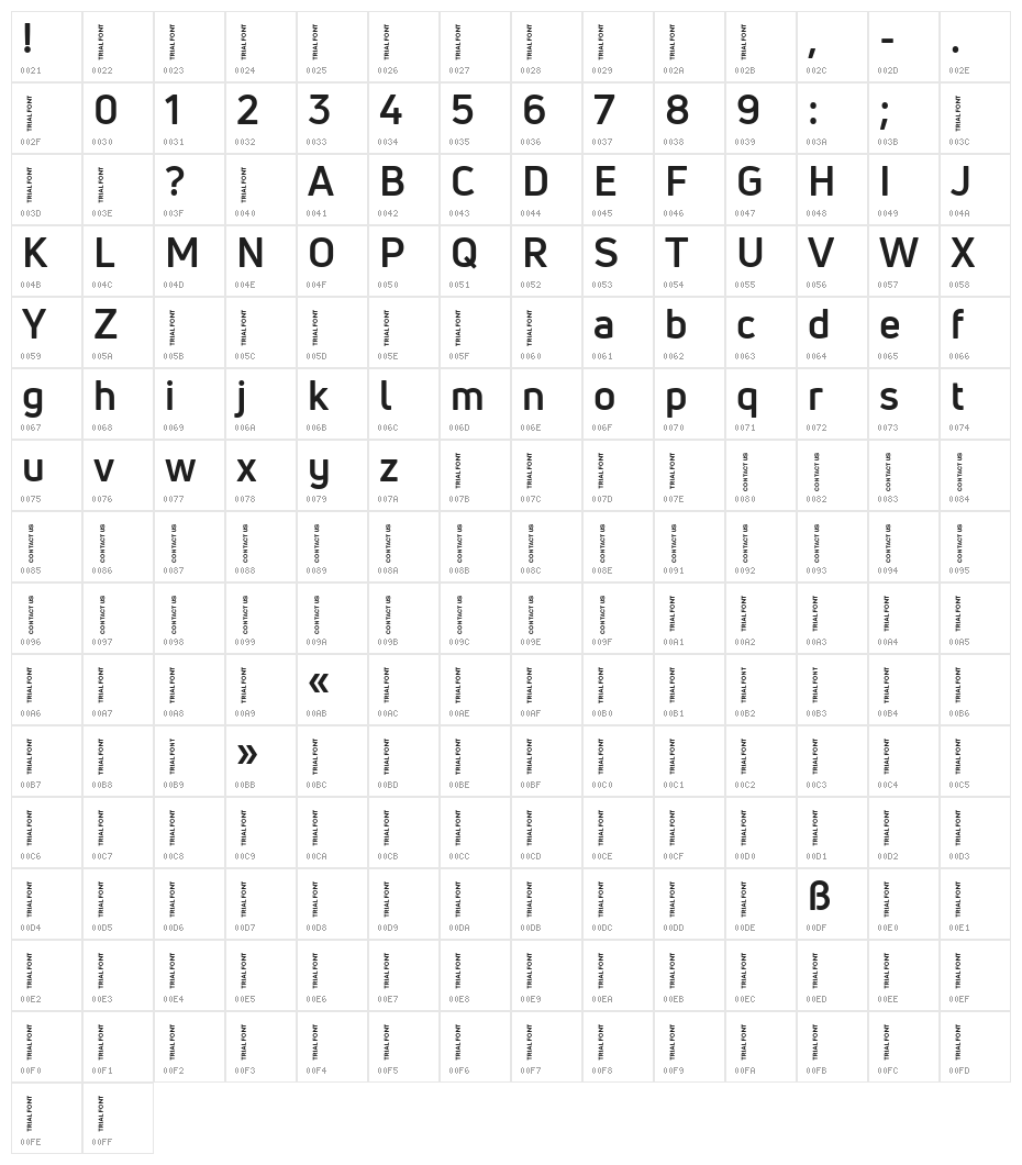 Uni Neue-Trial Bold Character Map