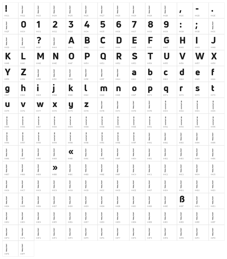 Uni Neue-Trial Heavy Character Map