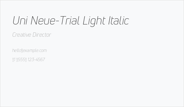 Uni Neue-Trial Light Italic Business Card