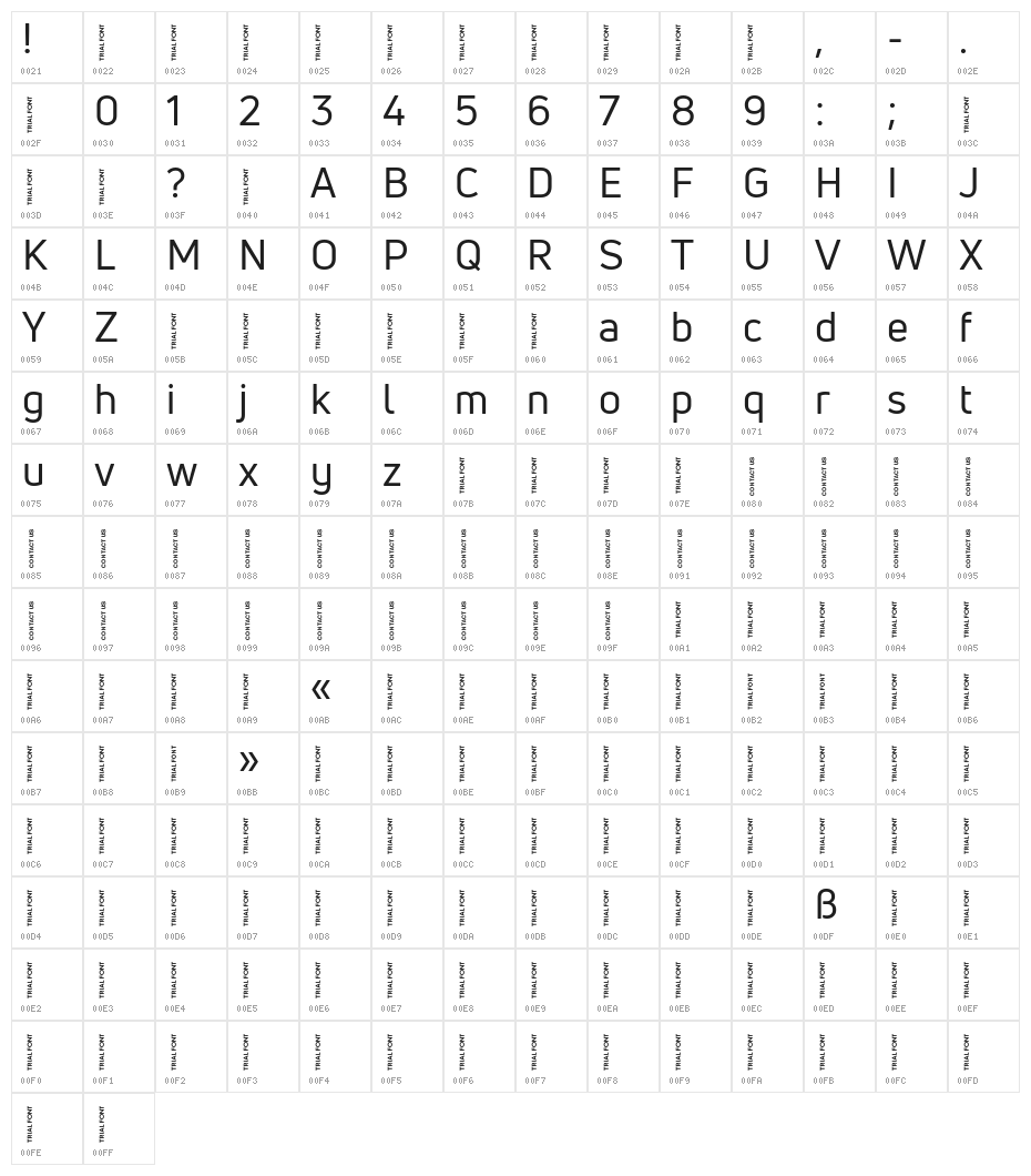 Uni Neue-Trial Regular Character Map