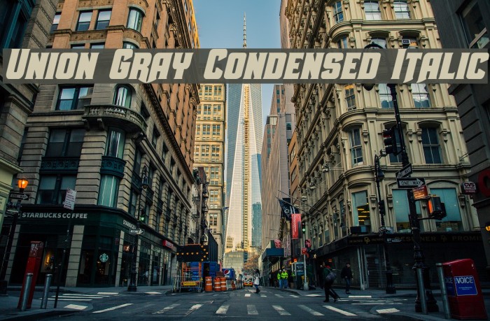 Union Gray Condensed Italic Font examples