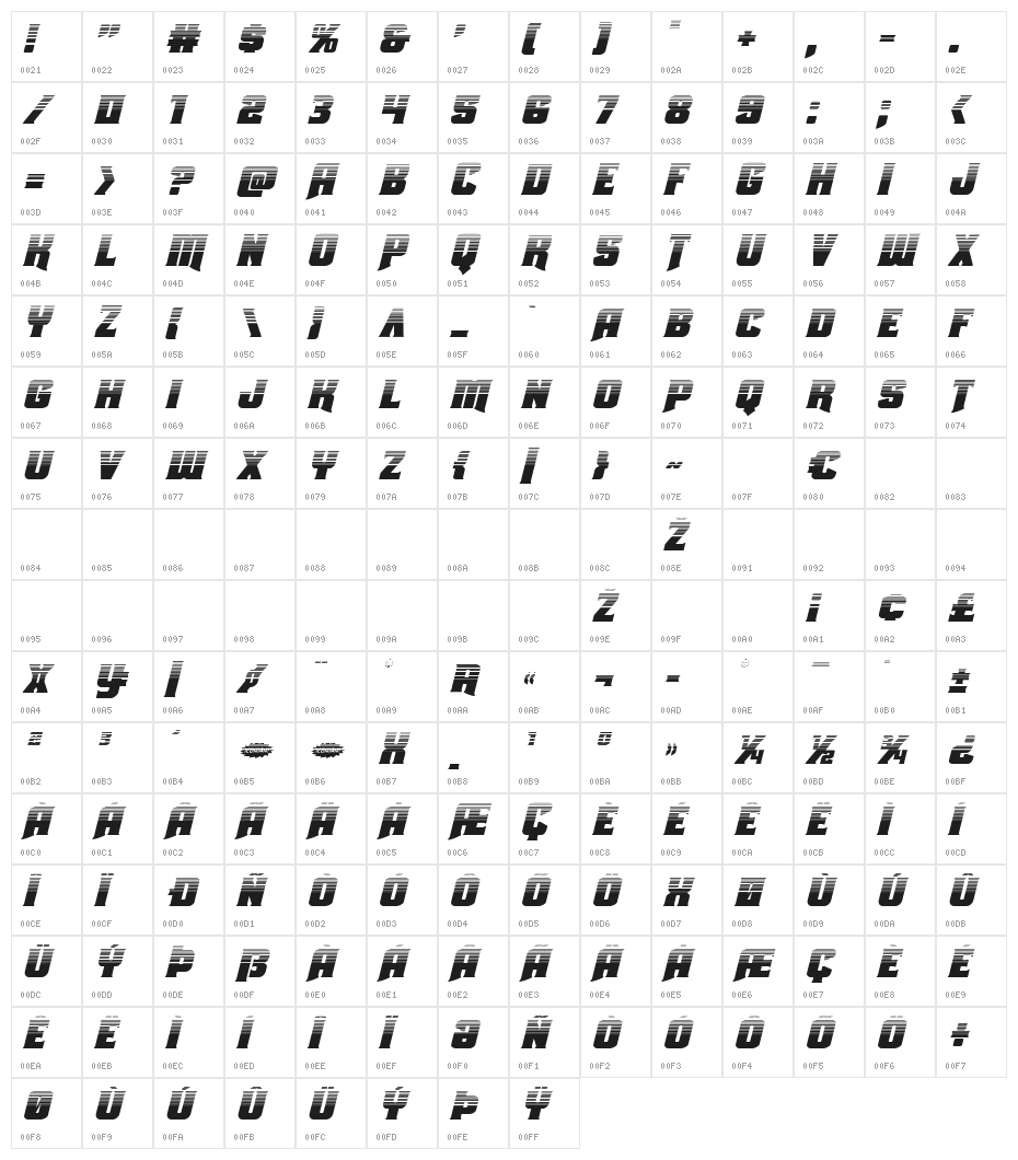 Union Gray Halftone Italic Character Map