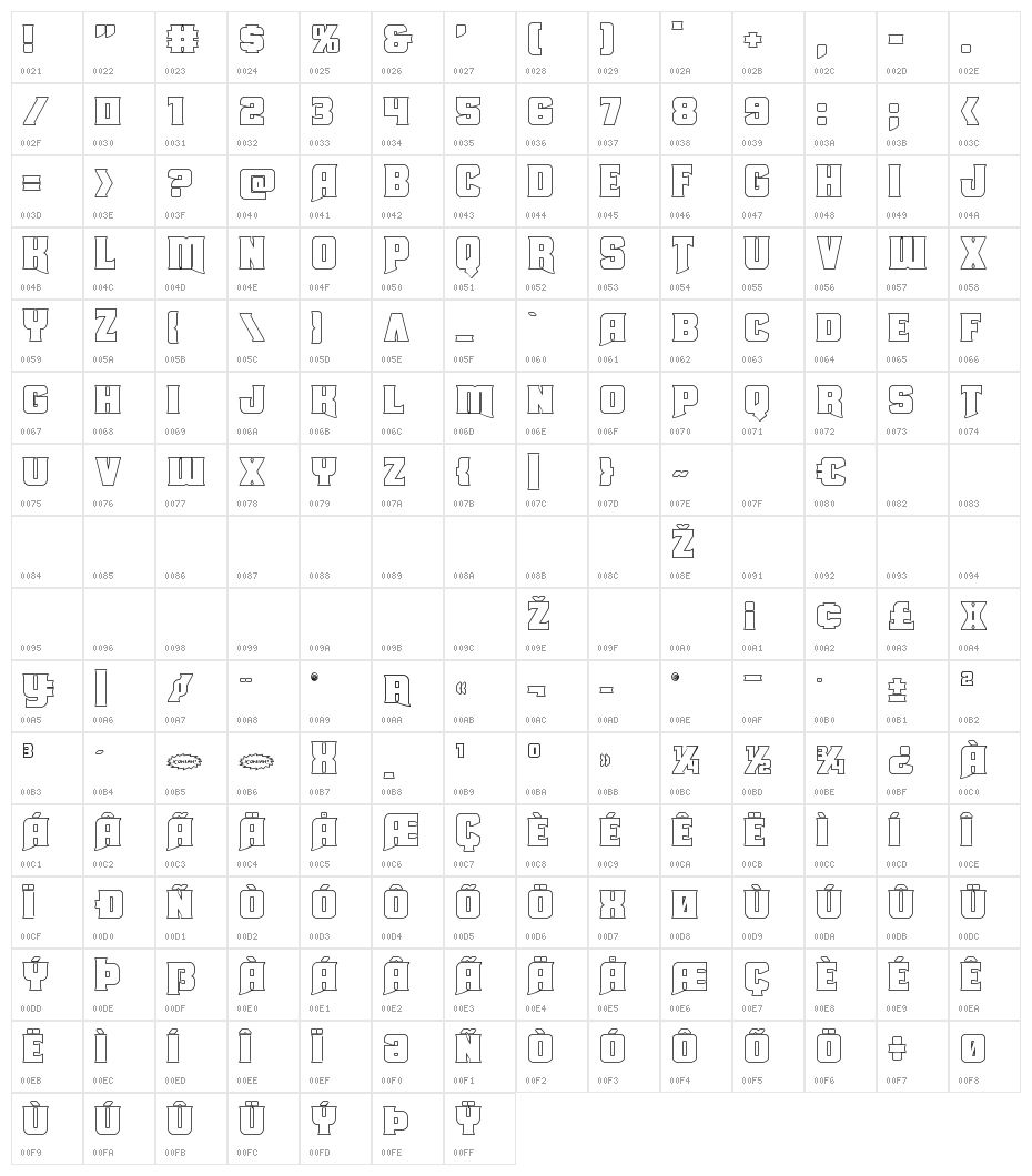 Union Gray Outline Character Map