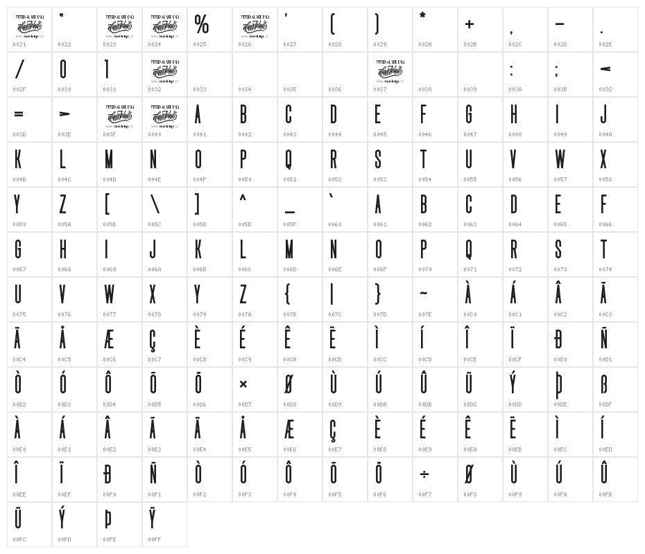 Uniser Bold Character Map