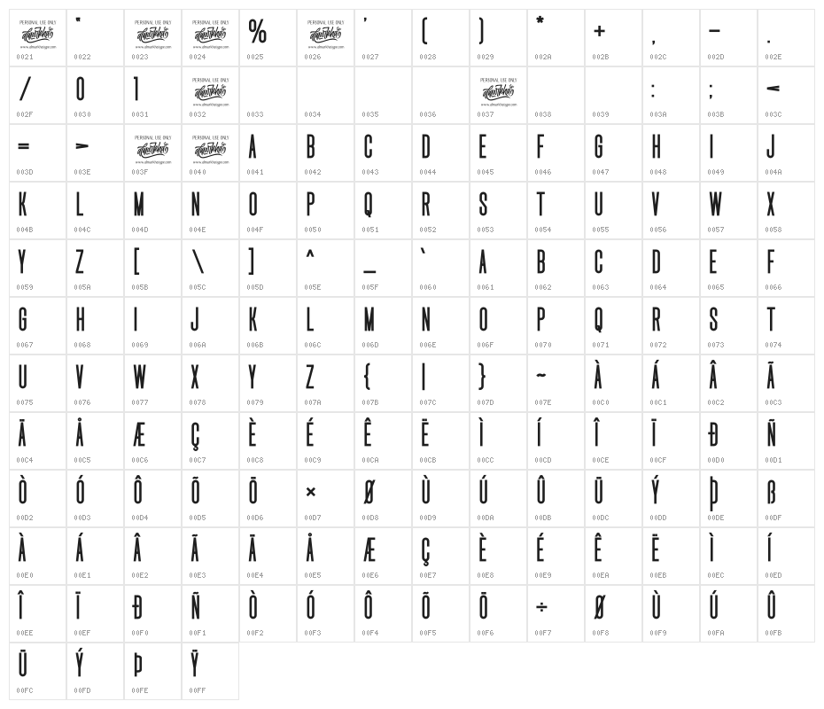 Uniser Bold Character Map