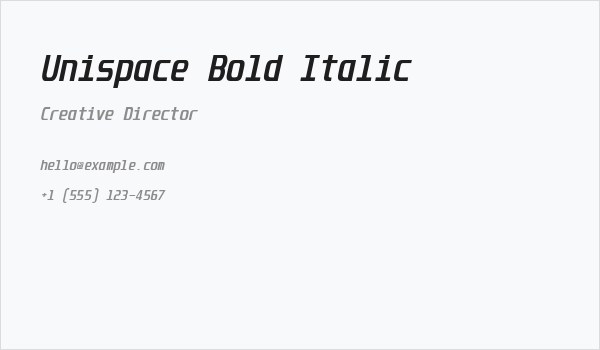 Unispace Bold Italic Business Card