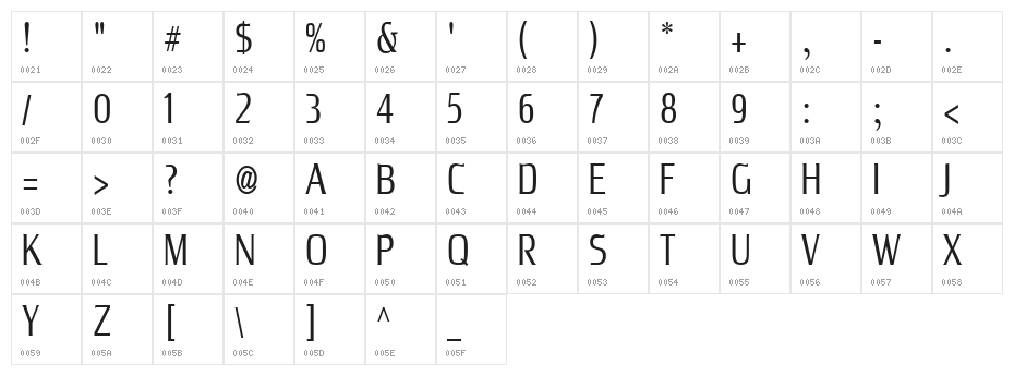 UnitechCondUT Light Character Map