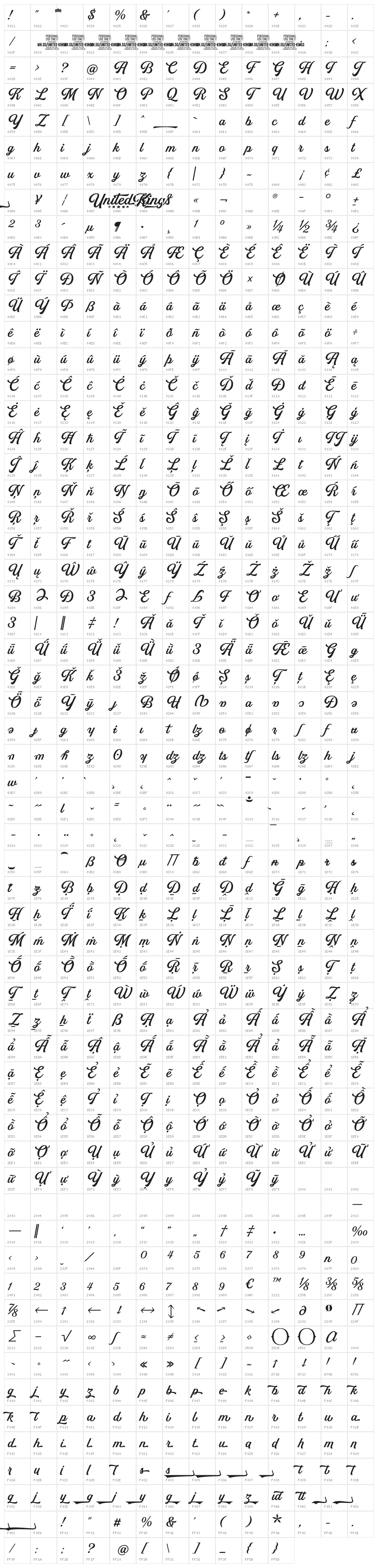 United Kings PERSONAL USE Regular Character Map