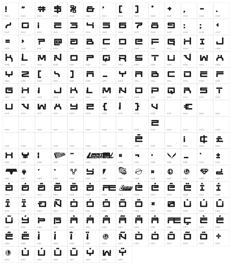 United Planets Bold Character Map