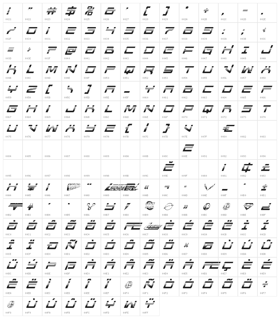 United Planets Halftone Italic Character Map