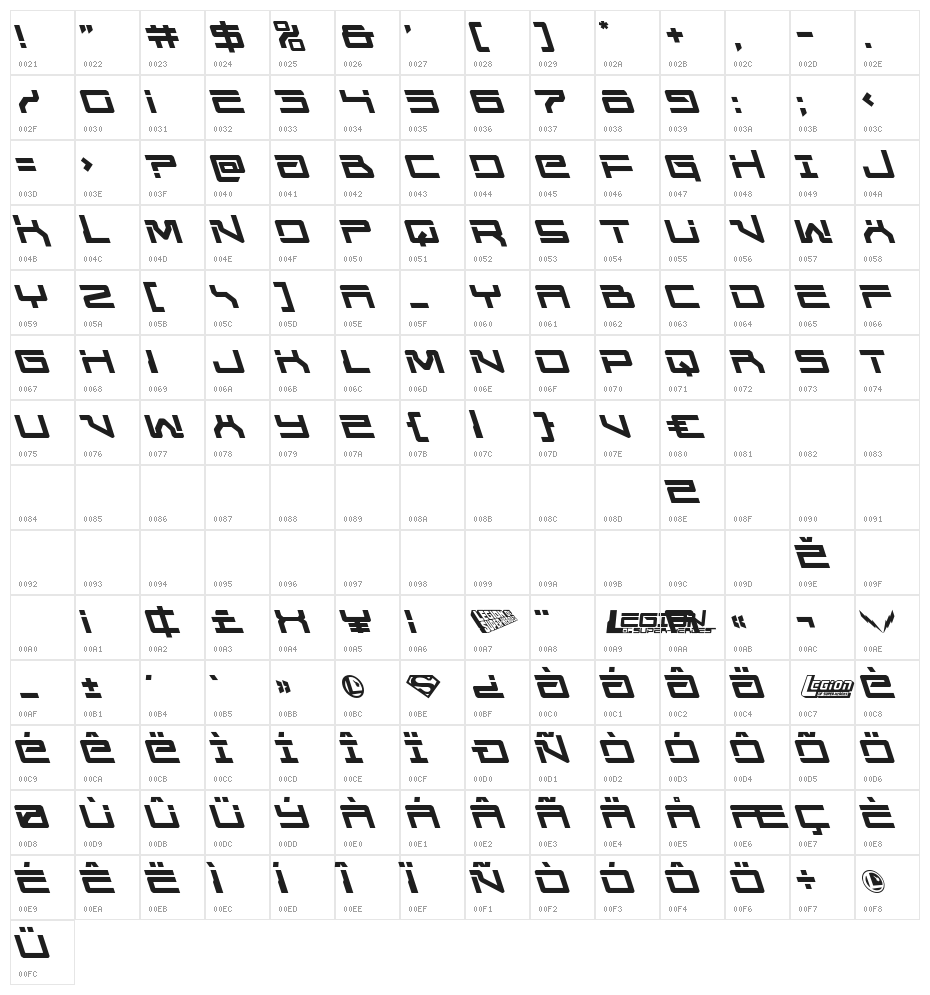 United Planets Leftalic Character Map