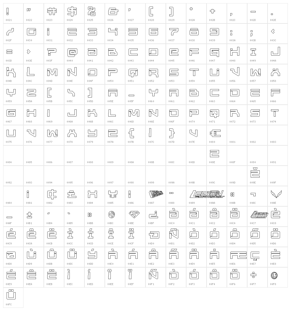 United Planets Outline Character Map
