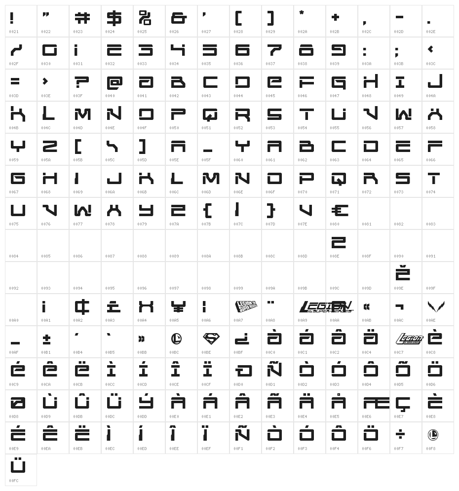 United Planets Regular Character Map