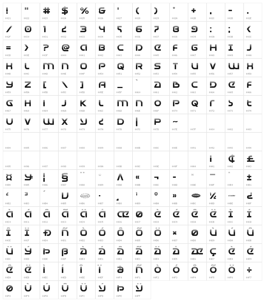 Universal Jack Halftone Character Map