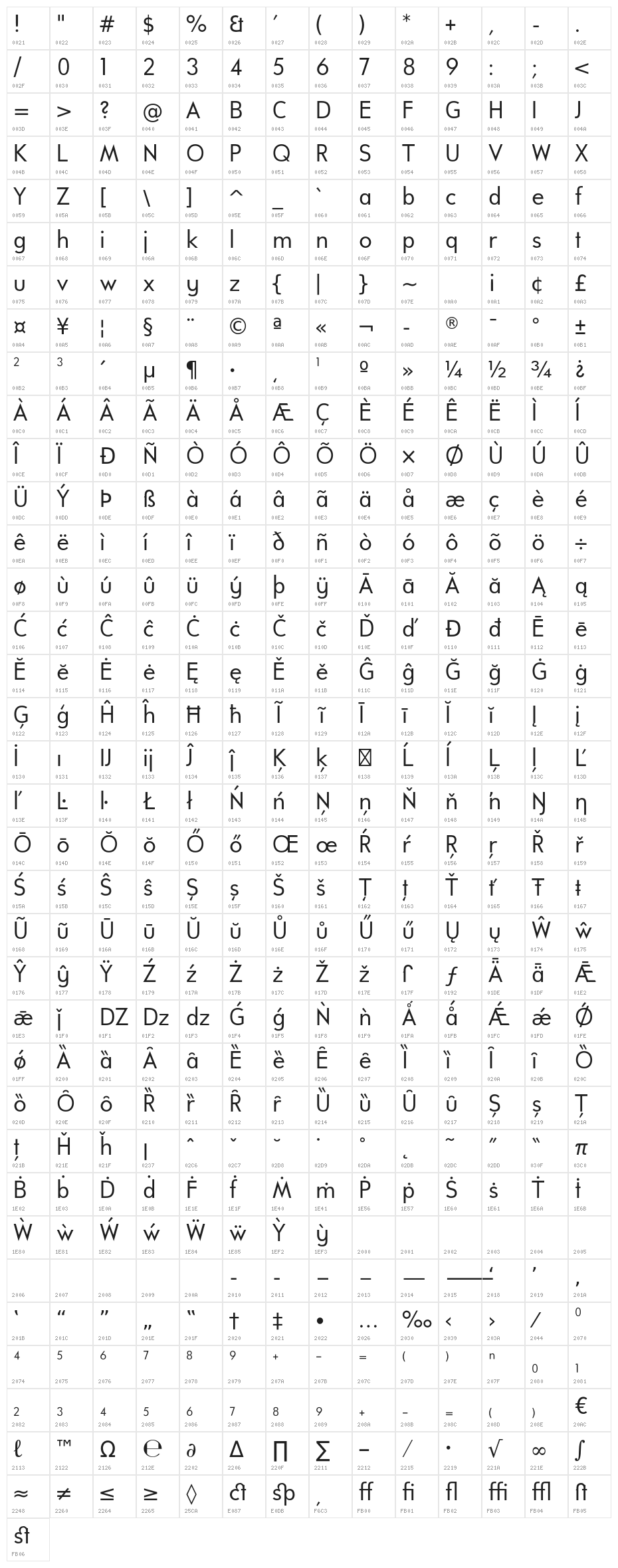 UniversalisADFPro-Regular Character Map