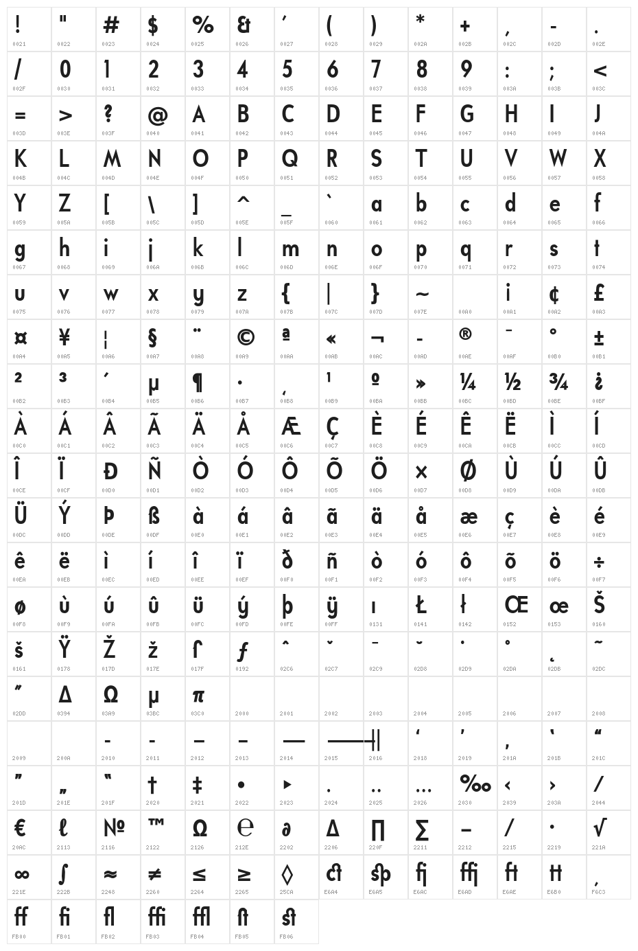 UniversalisADFStd-BoldCond Character Map
