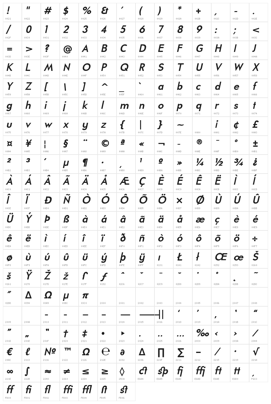 UniversalisADFStd-BoldItalic Character Map