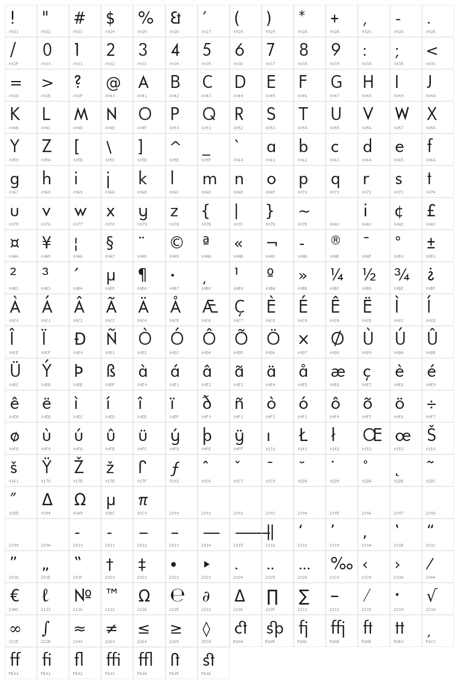 UniversalisADFStd-Regular Character Map
