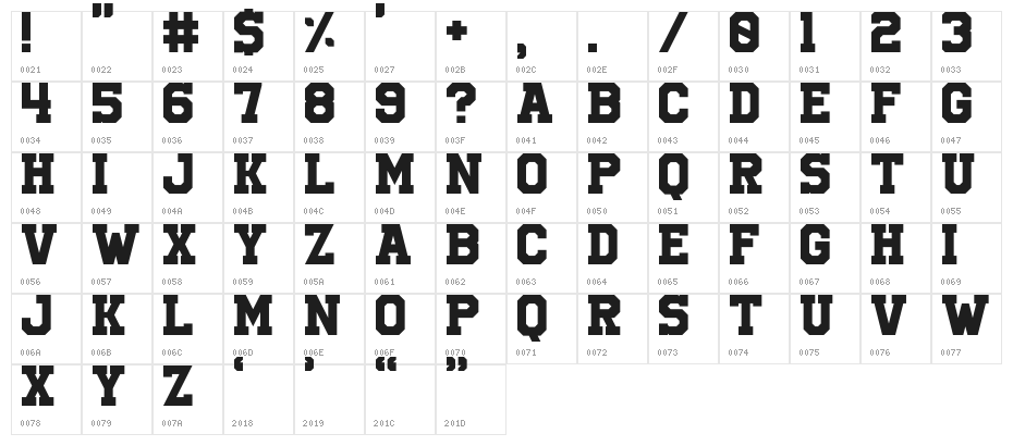 UniversityRegular Character Map