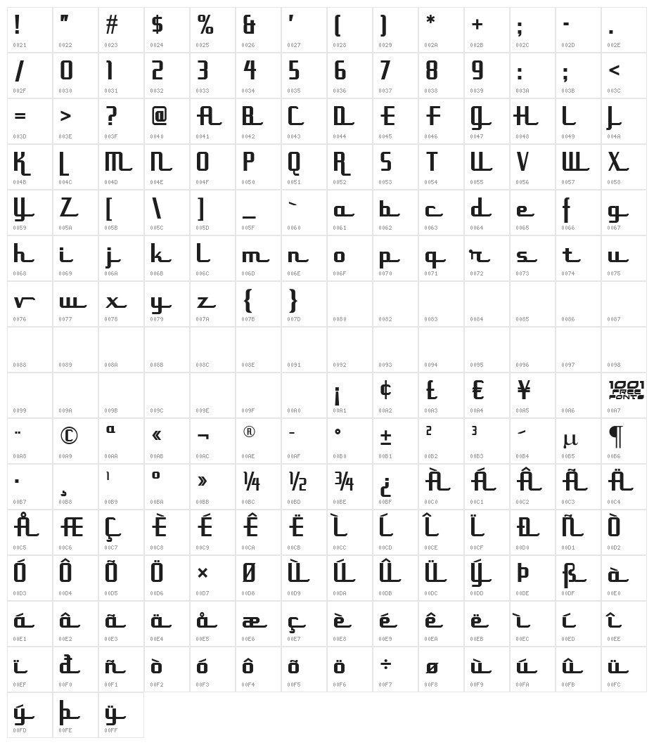 Uppen Arms NF Character Map
