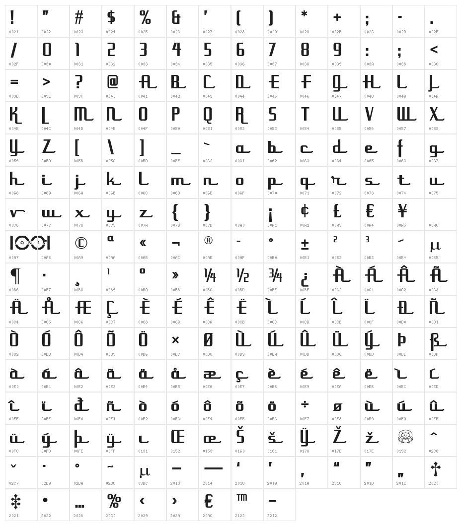 UppenArmsNF Character Map