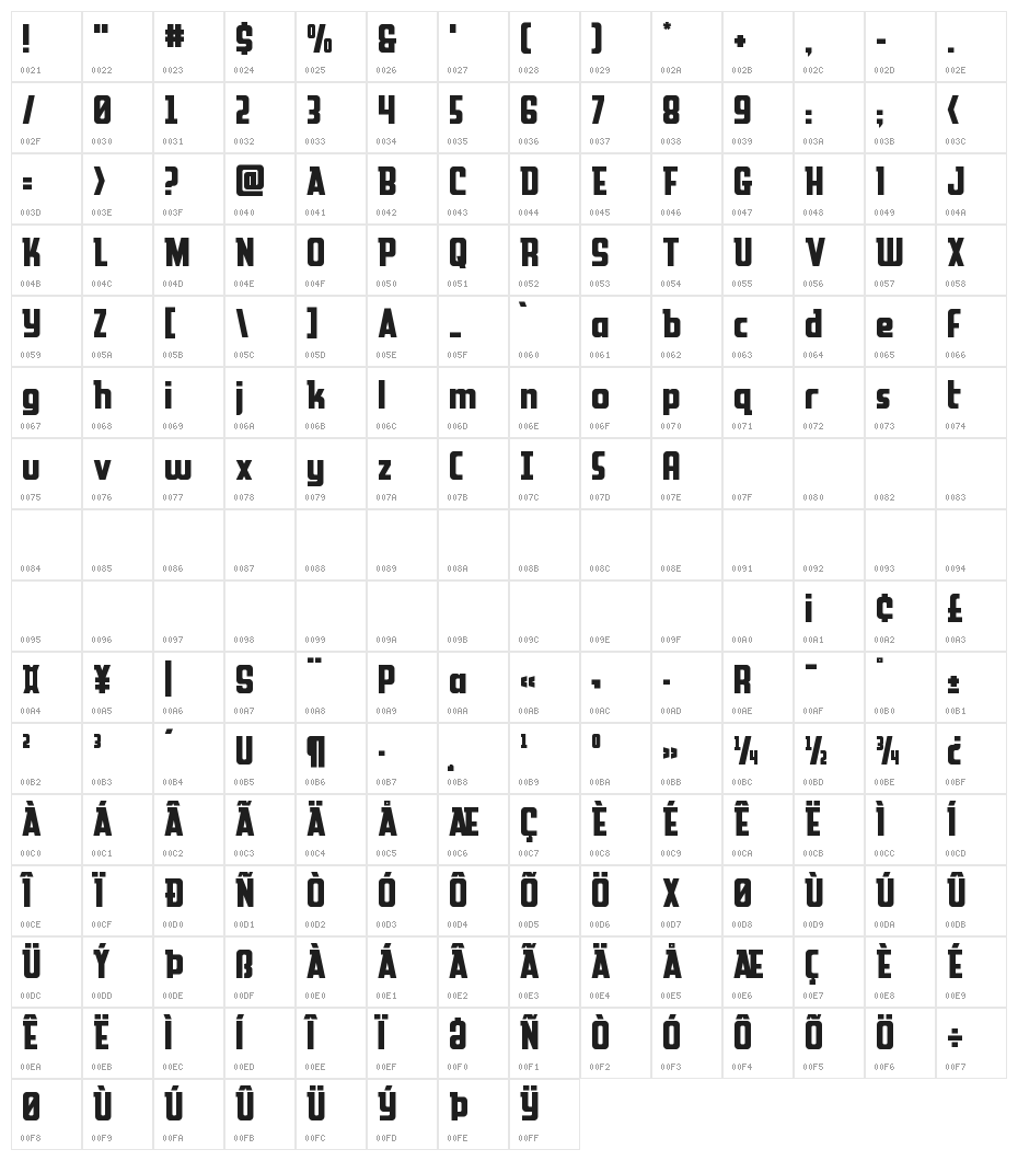 Upper Punch Expanded Character Map