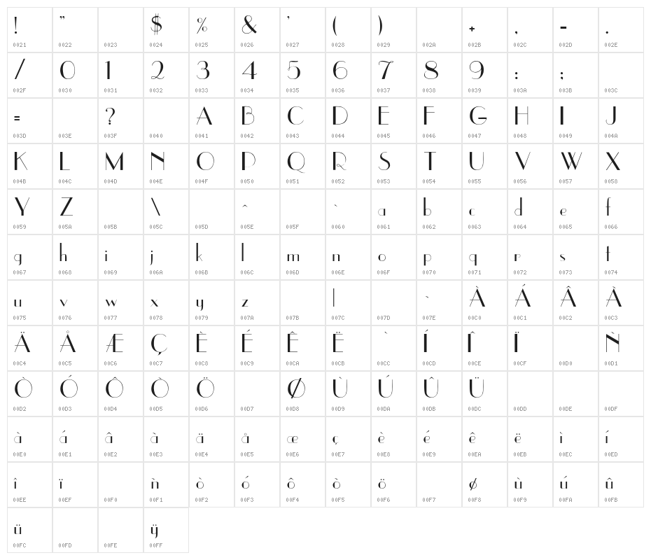 UpperEastSide Character Map