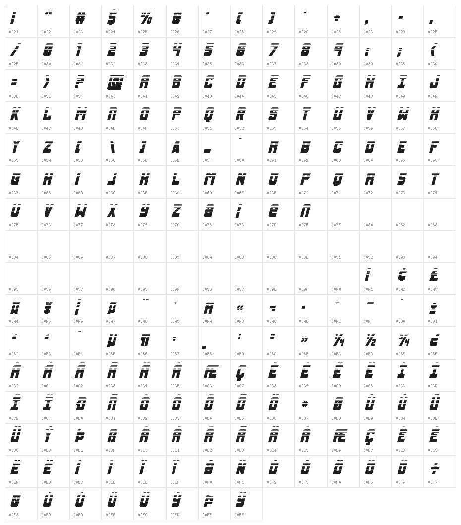 Urban Defender Halftone Italic Character Map