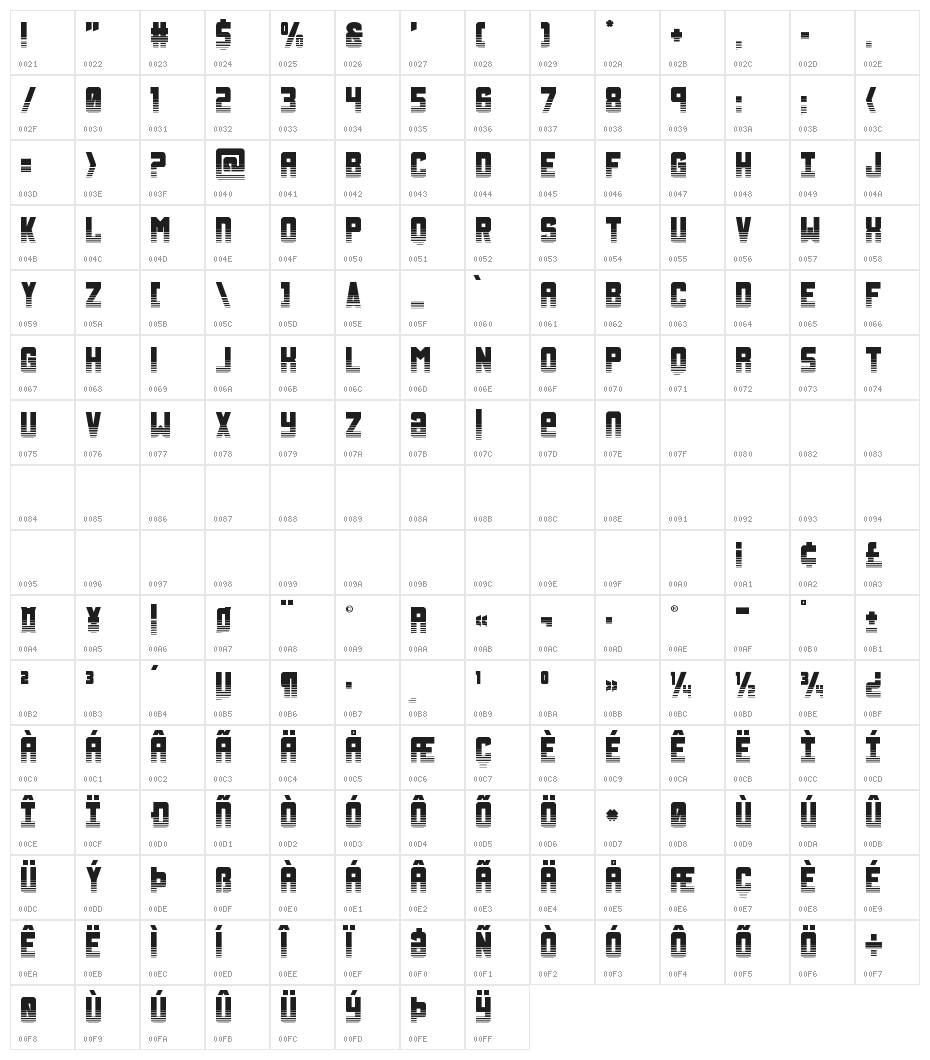 Urban Defender TwoTone Character Map