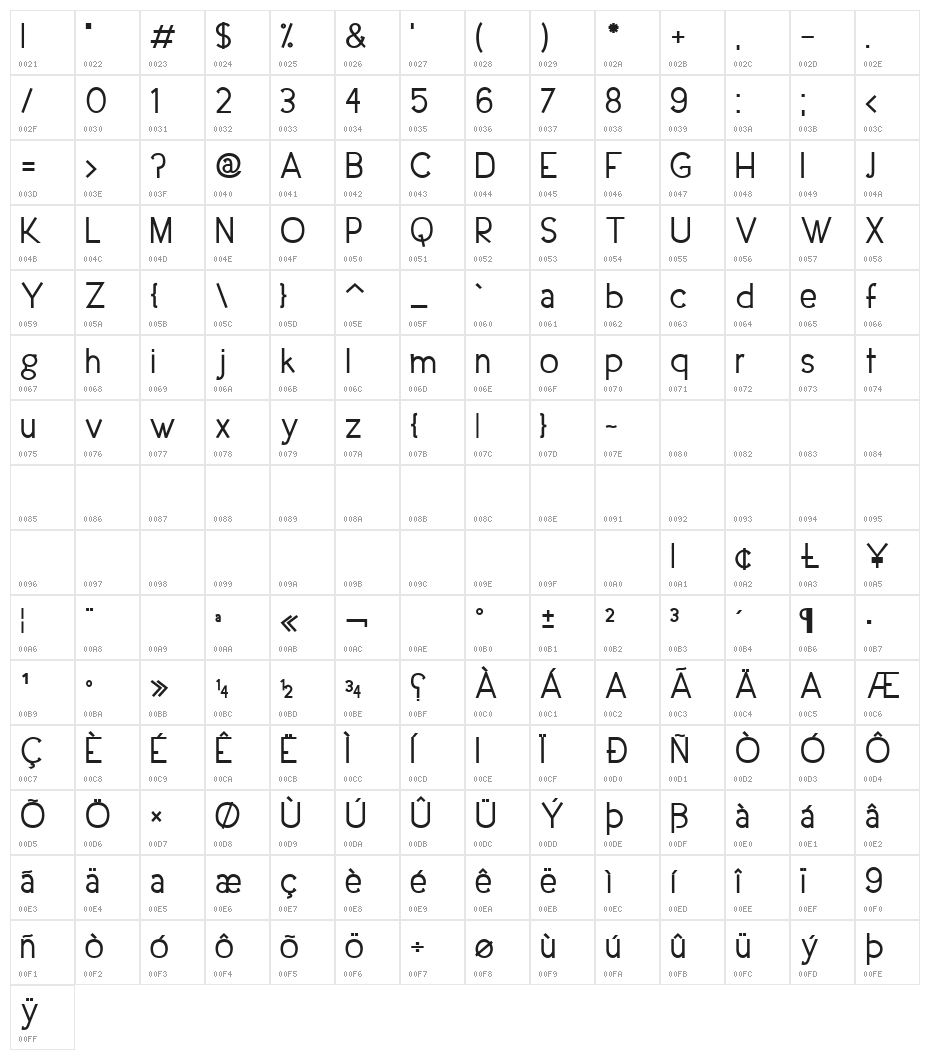 Urban Elegance Bold Character Map