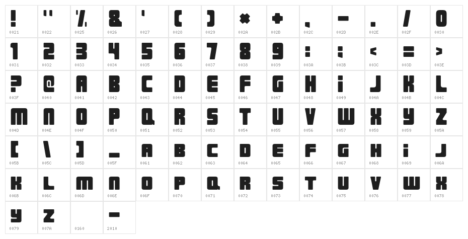 UrbanConstructed Character Map