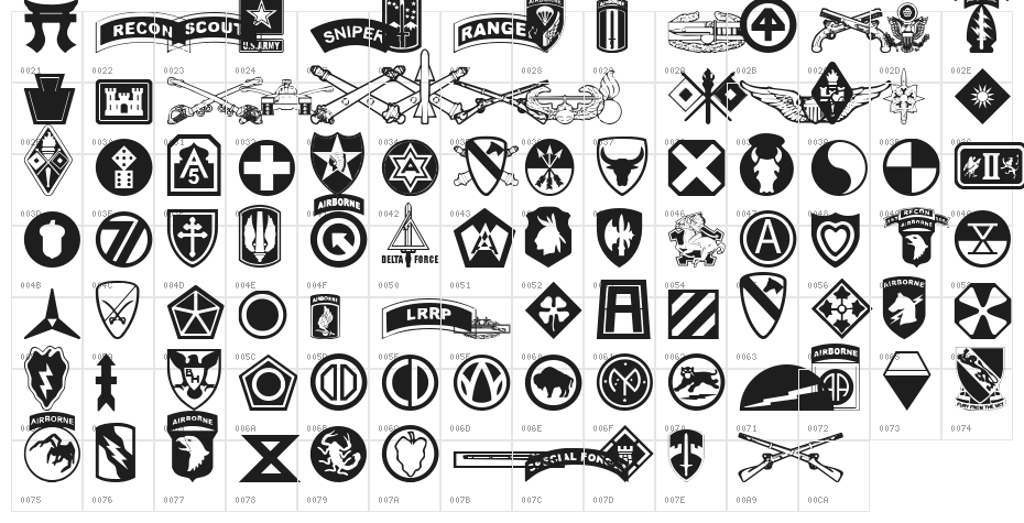 US Army II Character Map