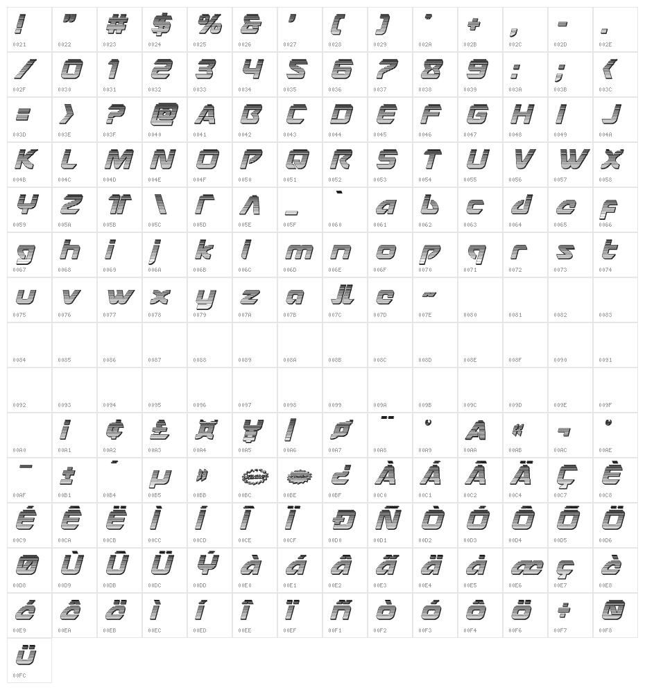 USAngel Chrome Italic Character Map