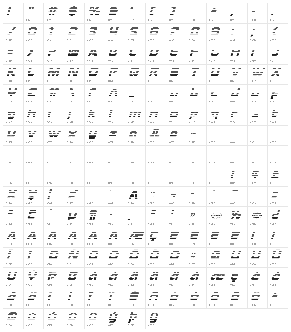 USAngel Gradient Italic Character Map