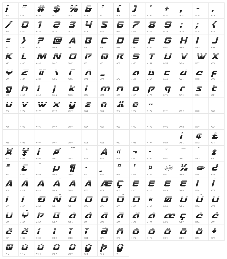 USAngel Halftone Italic Character Map