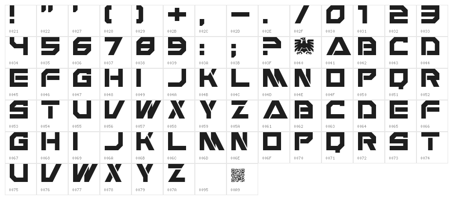 USPF Liberty Regular Character Map