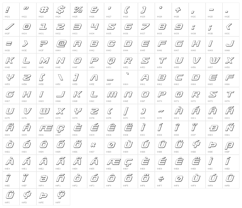 Usuzi 3D Italic Character Map